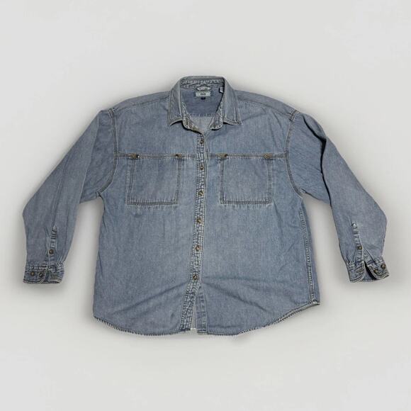Vintage Lee Denim Shirt Large Light Wash 100% Cotton Made in Philippines - Picture 1 of 8